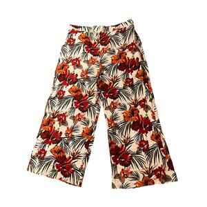 Haver & Blair Floral‎ Linen Pull-On Wide Leg Crop Pants Multicolor Size XL NWT